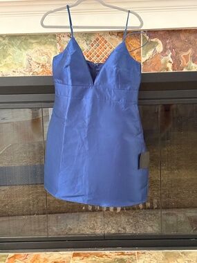 NWT Lulu My Desire Sexy Blue Shiny Satin Mini Short Spaghetti Strap Dress